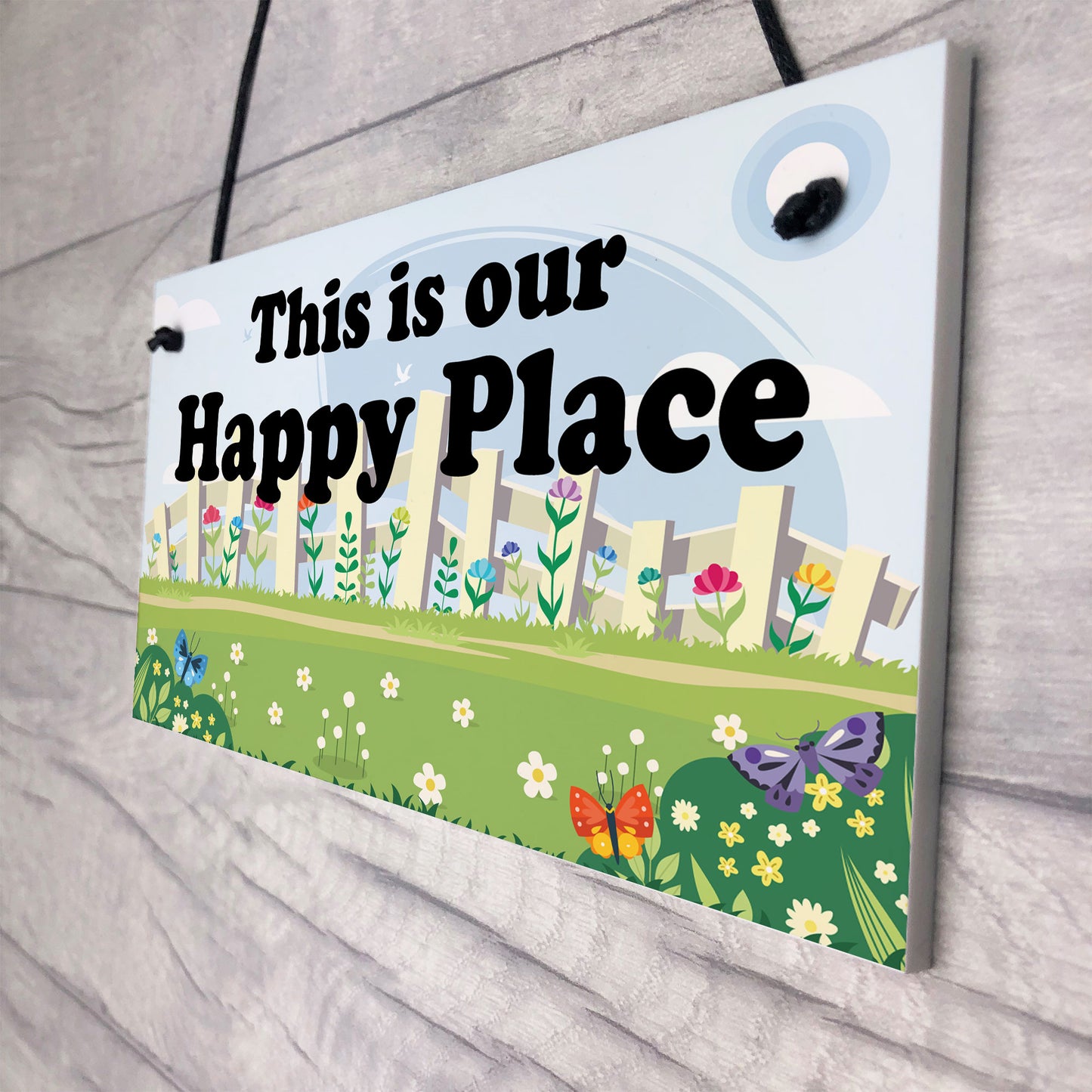 Garden Sign Happy Place Door Sign Hanging House Plaque Yard Sign