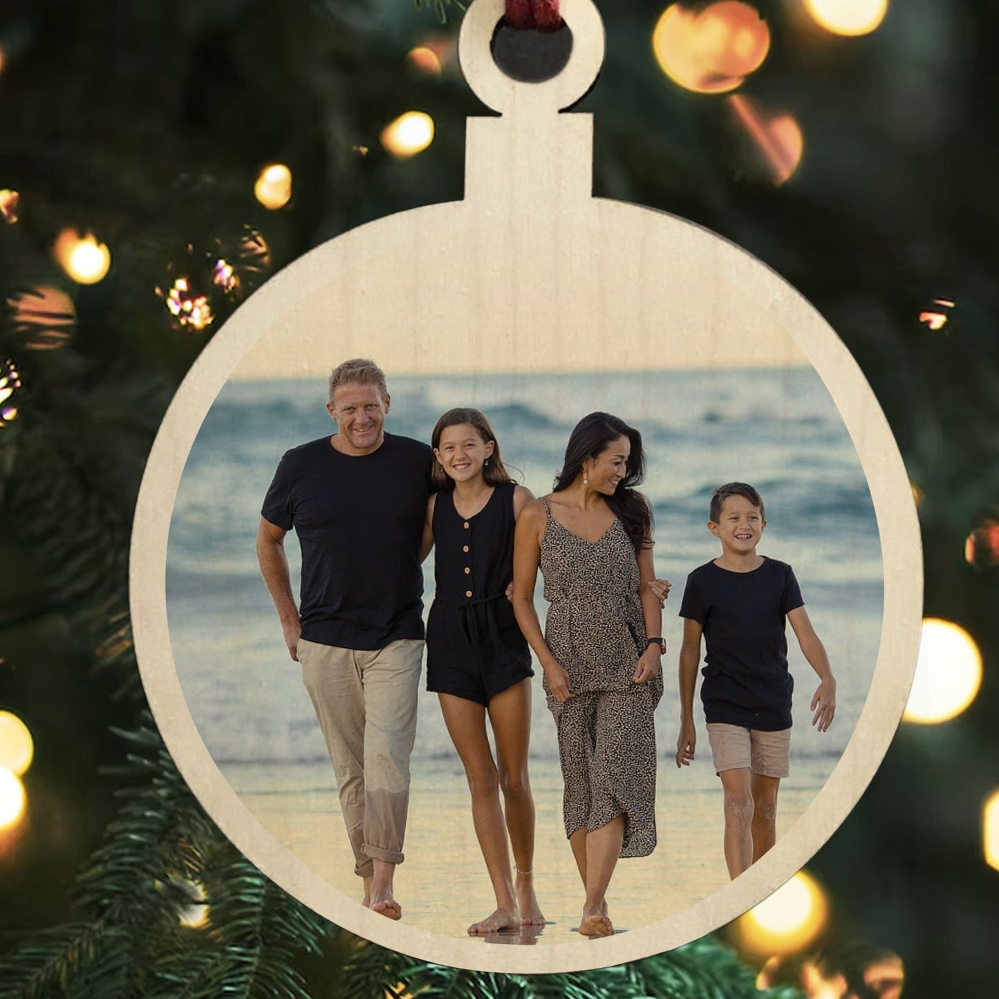 Personalised Custom Photo Wooden Bauble Tree Decoration Family