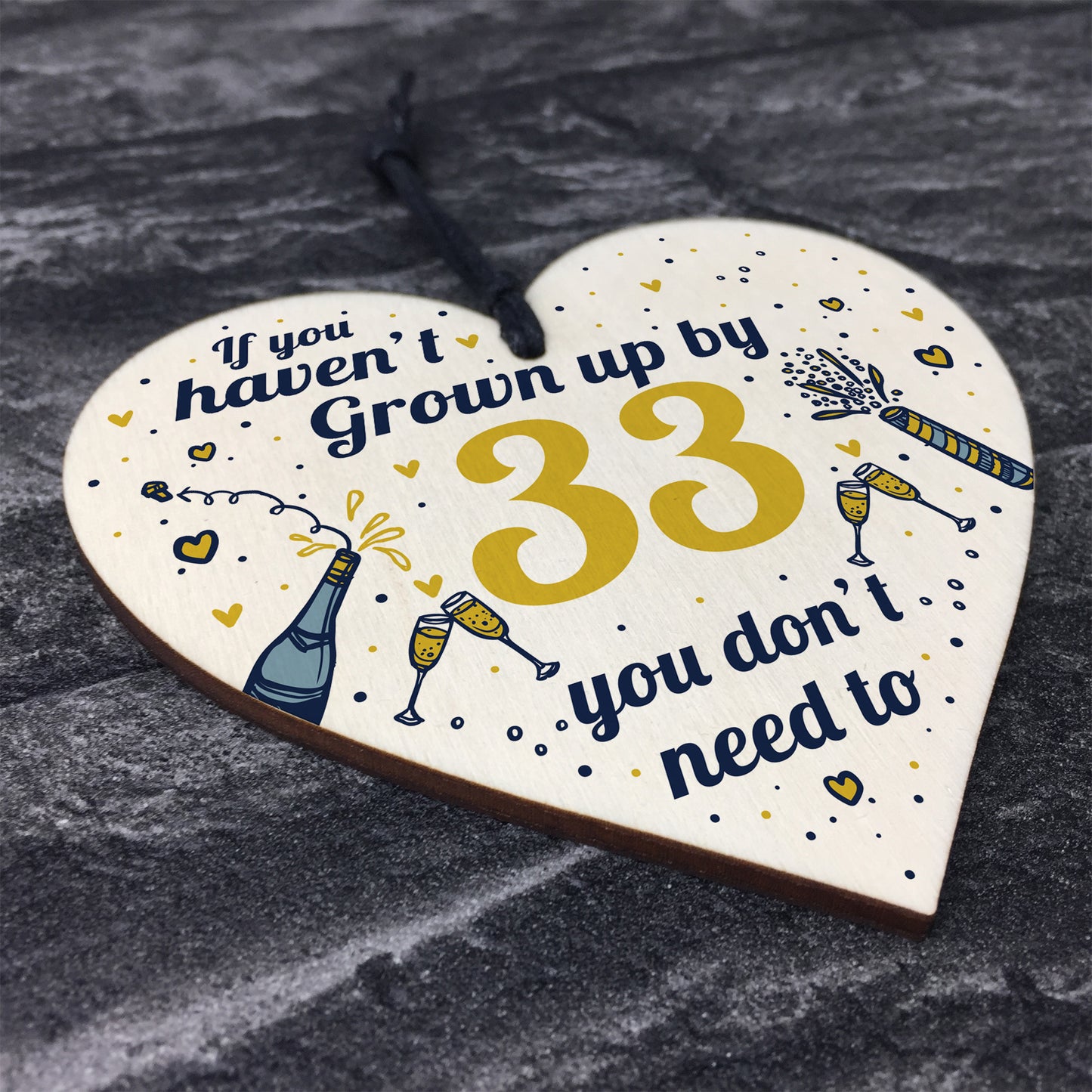 Funny Happy Birthday 33 Wood Heart Man Wife Brother Sister Gift