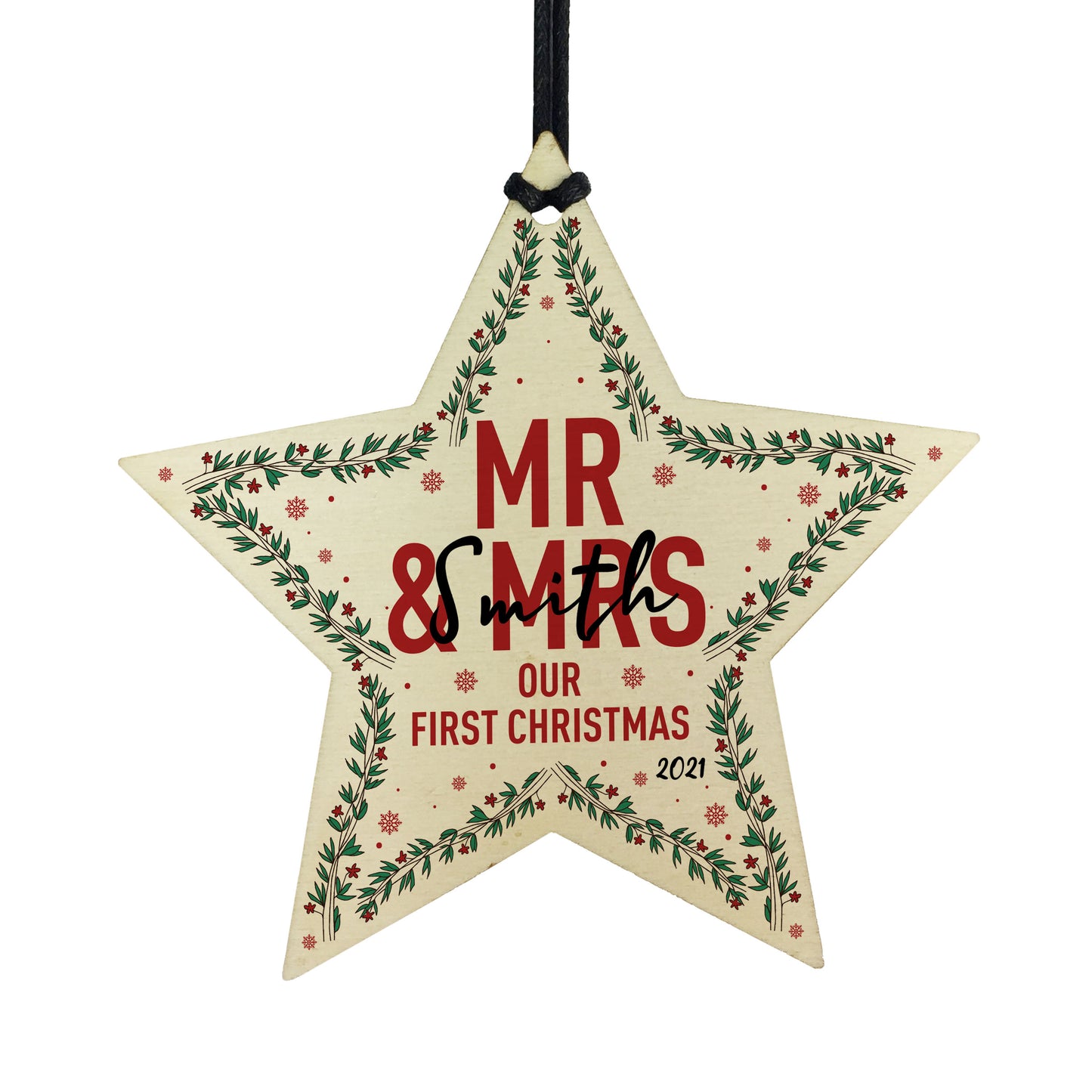 1st Christmas As Mr And Mrs Personalised Wood Star Tree Decor