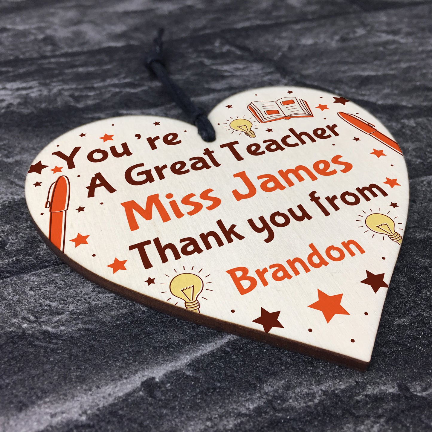 PERSONALISED Teacher Gift Wood Heart Thank You Leaving Gift