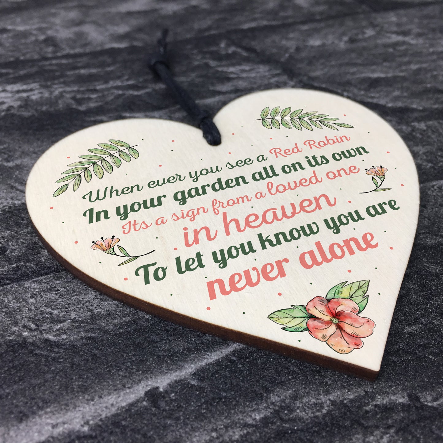 Robin Memorial Bereavement Garden Wood Heart Sign Plaque Gift