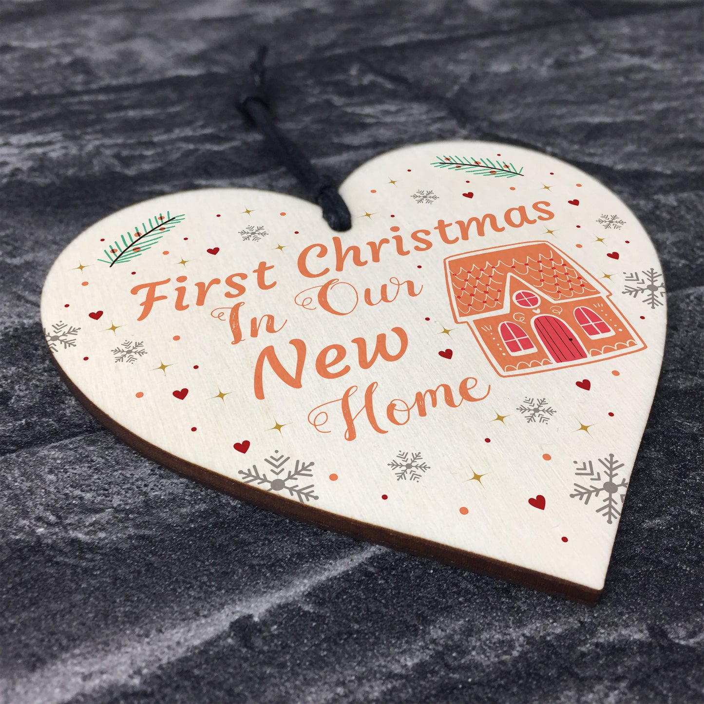 First Christmas New Home Gift Personalised Wood Heart Tree Decor