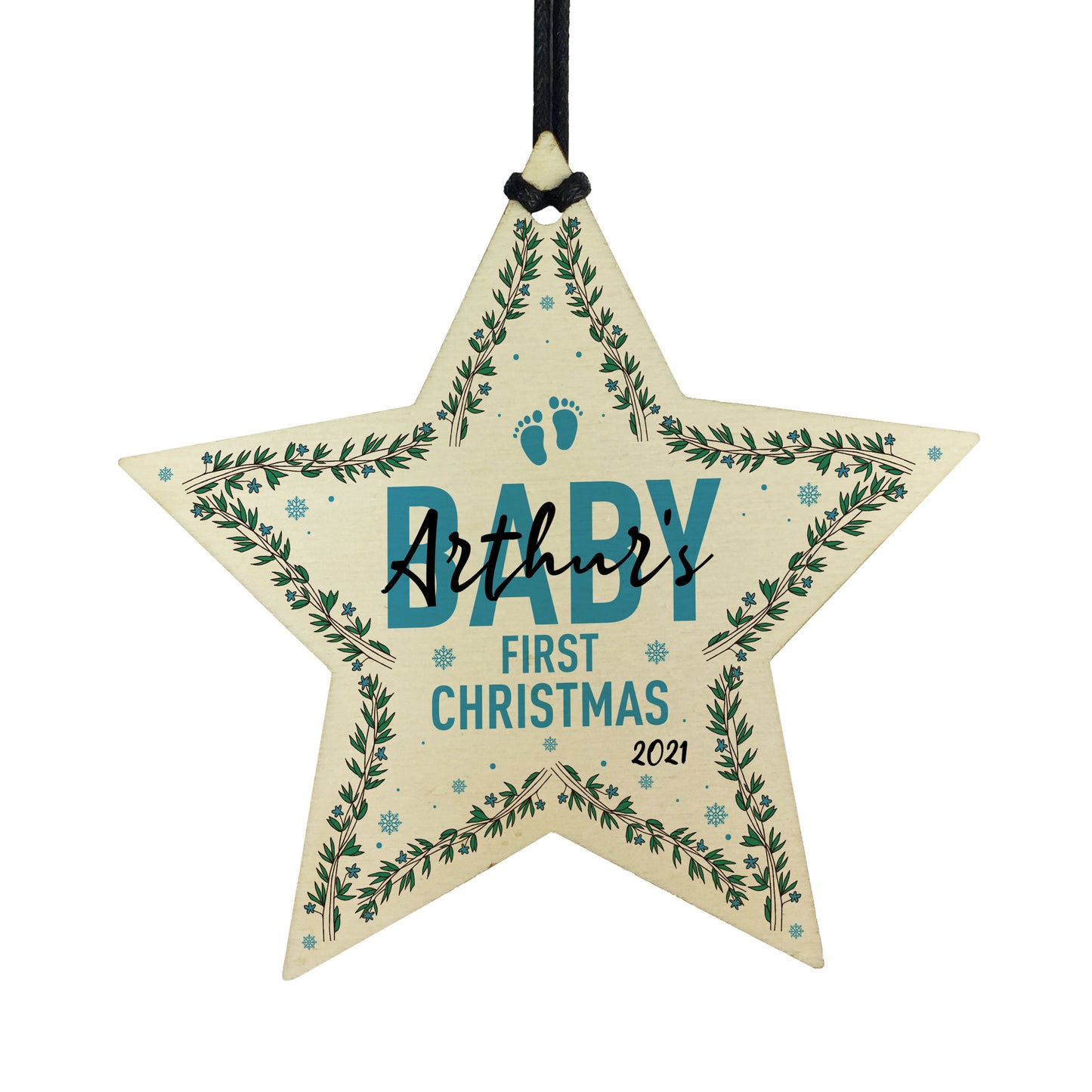 1st First Christmas Bauble Personalised Wood Tree Decoration