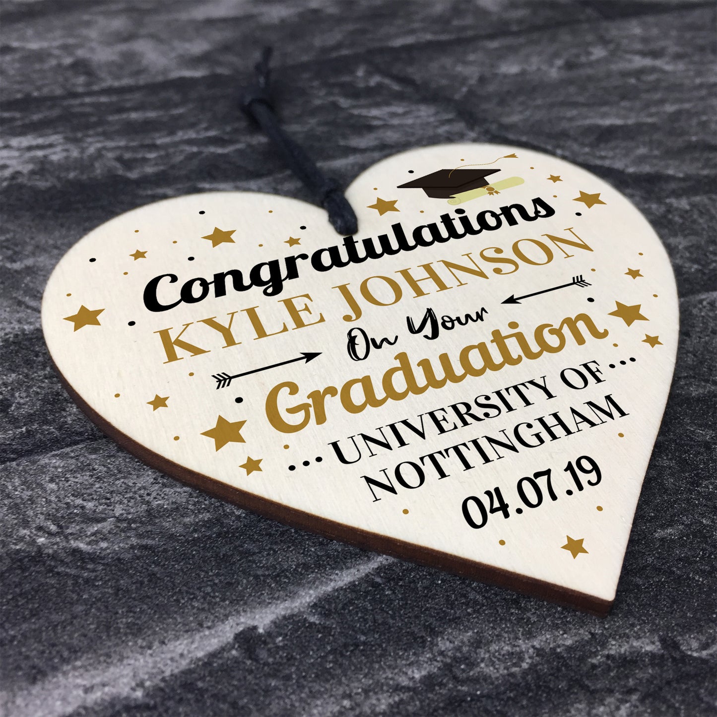 Congratulations Wood Heart Personalised Graduation Uni Gift