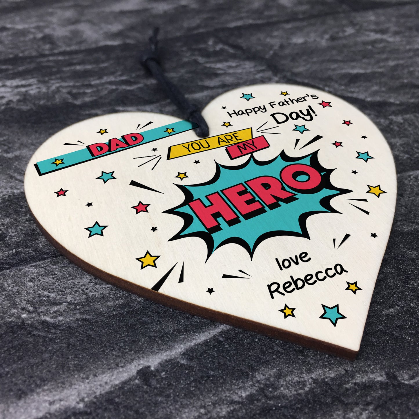 Fathers Day Gift For Dad Superhero Plaque Personalised Heart