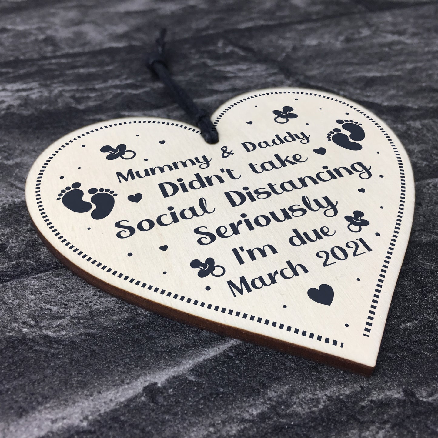 PERSONALISED Baby Announcement Gift Wood Heart Quarantine