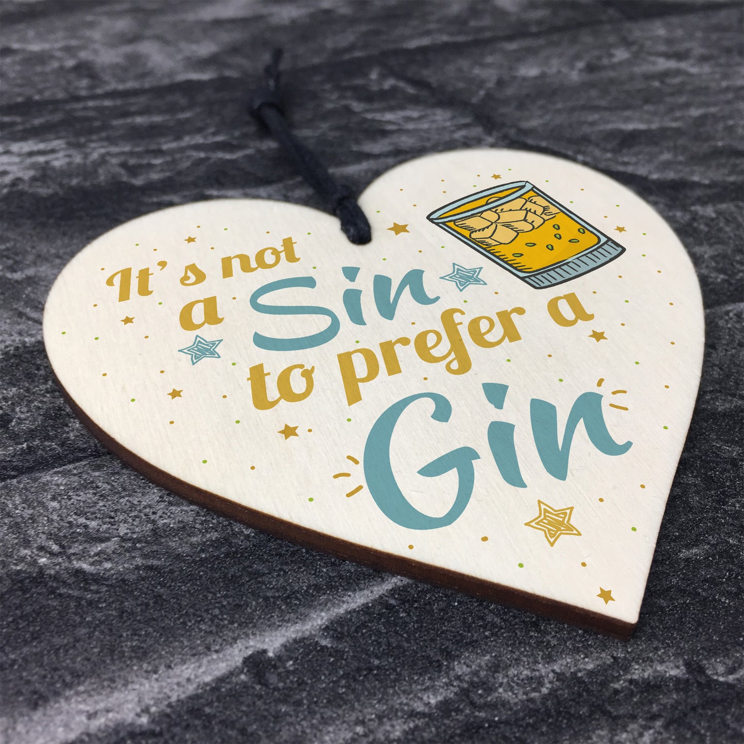 Gin Sign Wood Hanging Heart Plaque Kitchen Alcohol Gift Garden