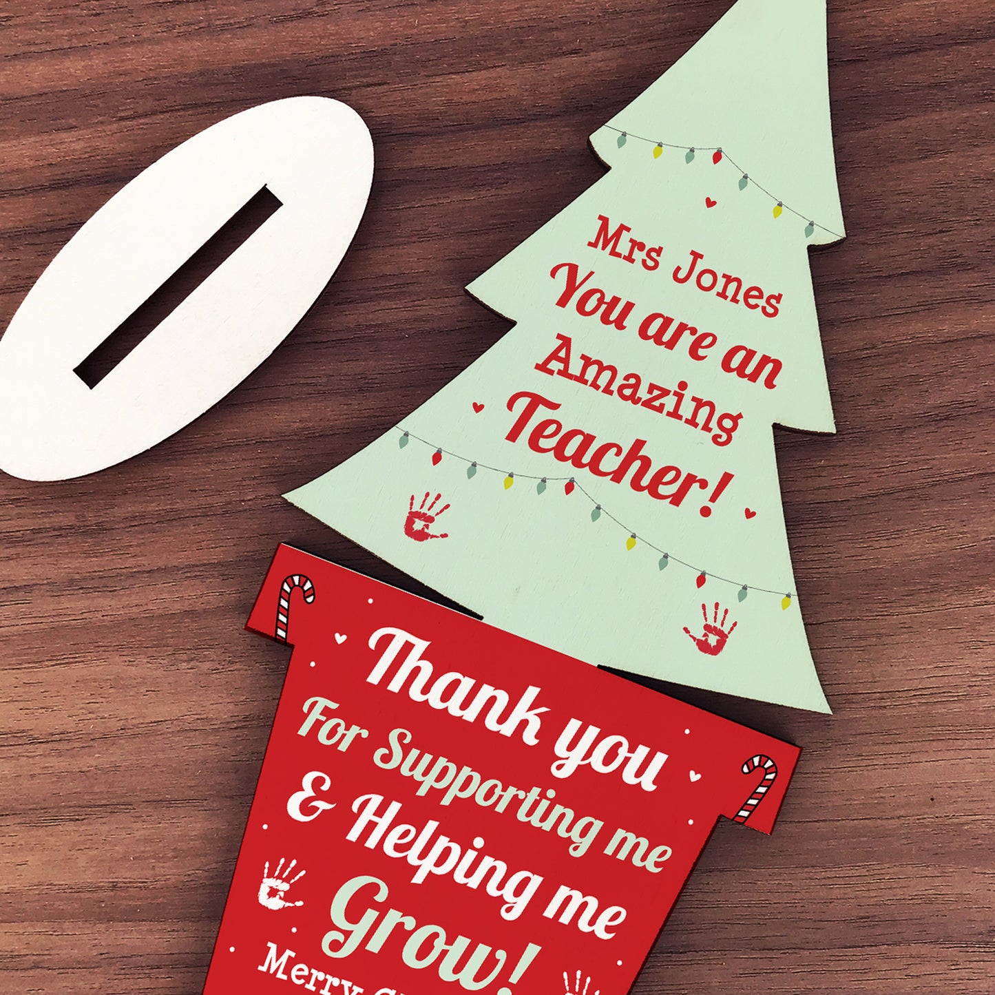 Personalised Teacher Gift Wood Tree Thank You Christmas Gift