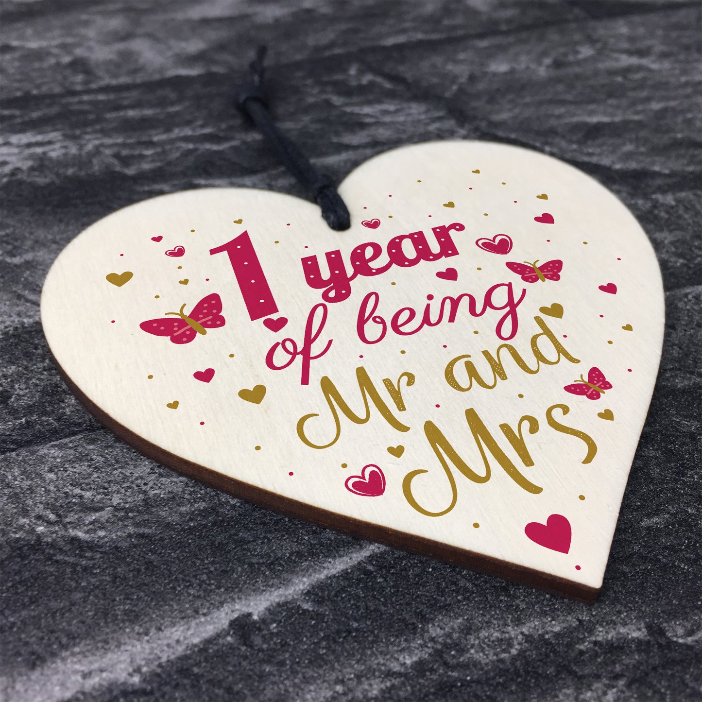 1 Year Anniversary Wooden Heart Plaque Mr And Mrs Wedding Gift