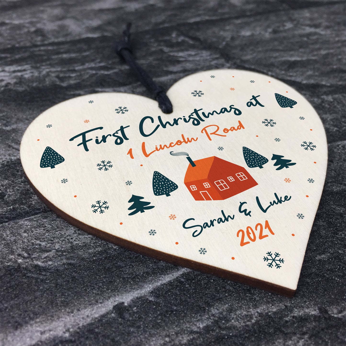 First Christmas Bauble New Home Gift Personalised Wood Decor