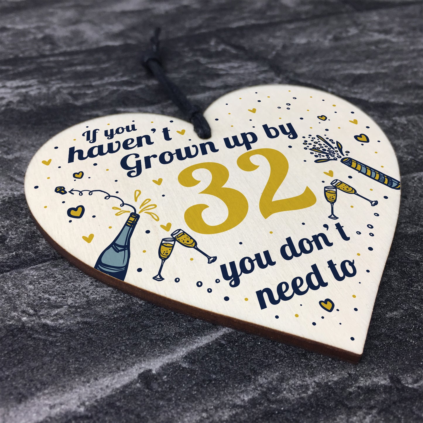 Funny Happy Birthday 32 Wood Heart Man Wife Brother Sister Gift