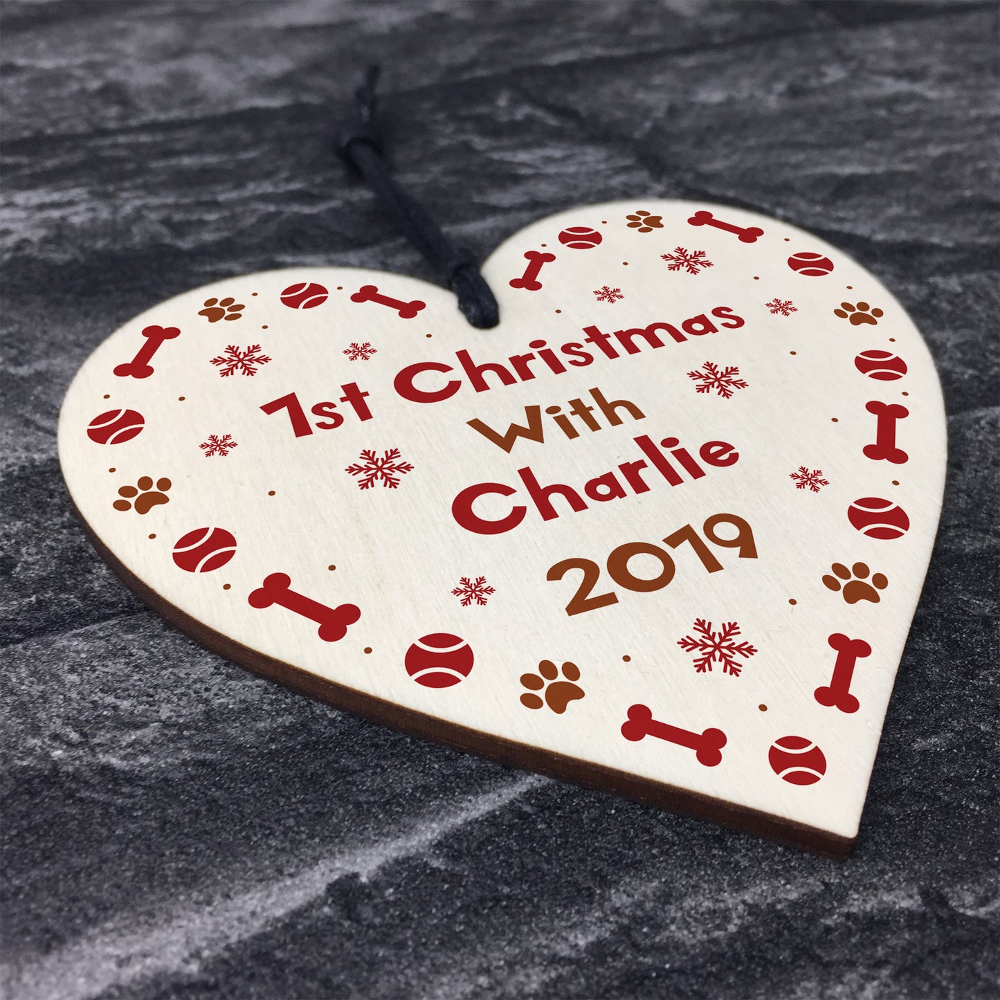 1st Christmas Bauble For Dog Cat Wood Heart Christmas Tree Decor