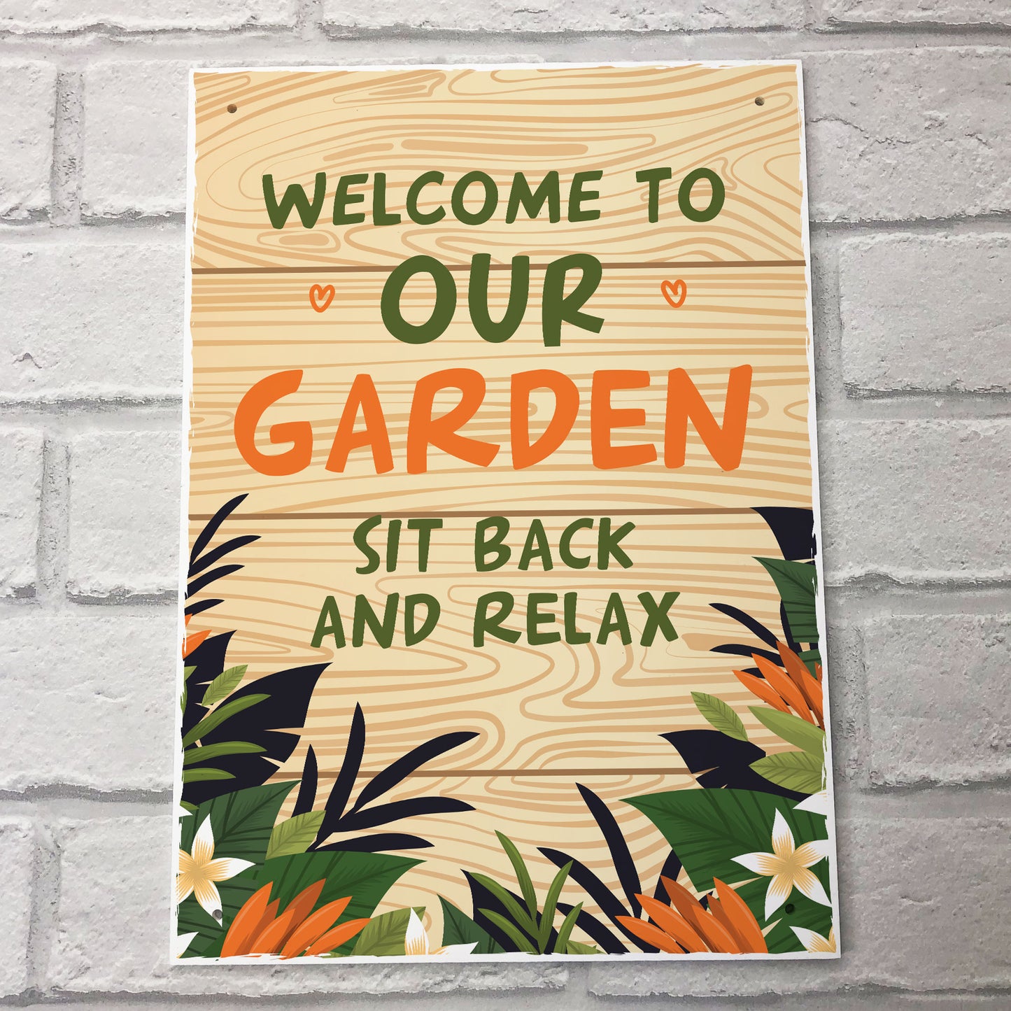 Welcome To Our Garden Sign A4 Hanging Wall Door Plaque Shed Sign