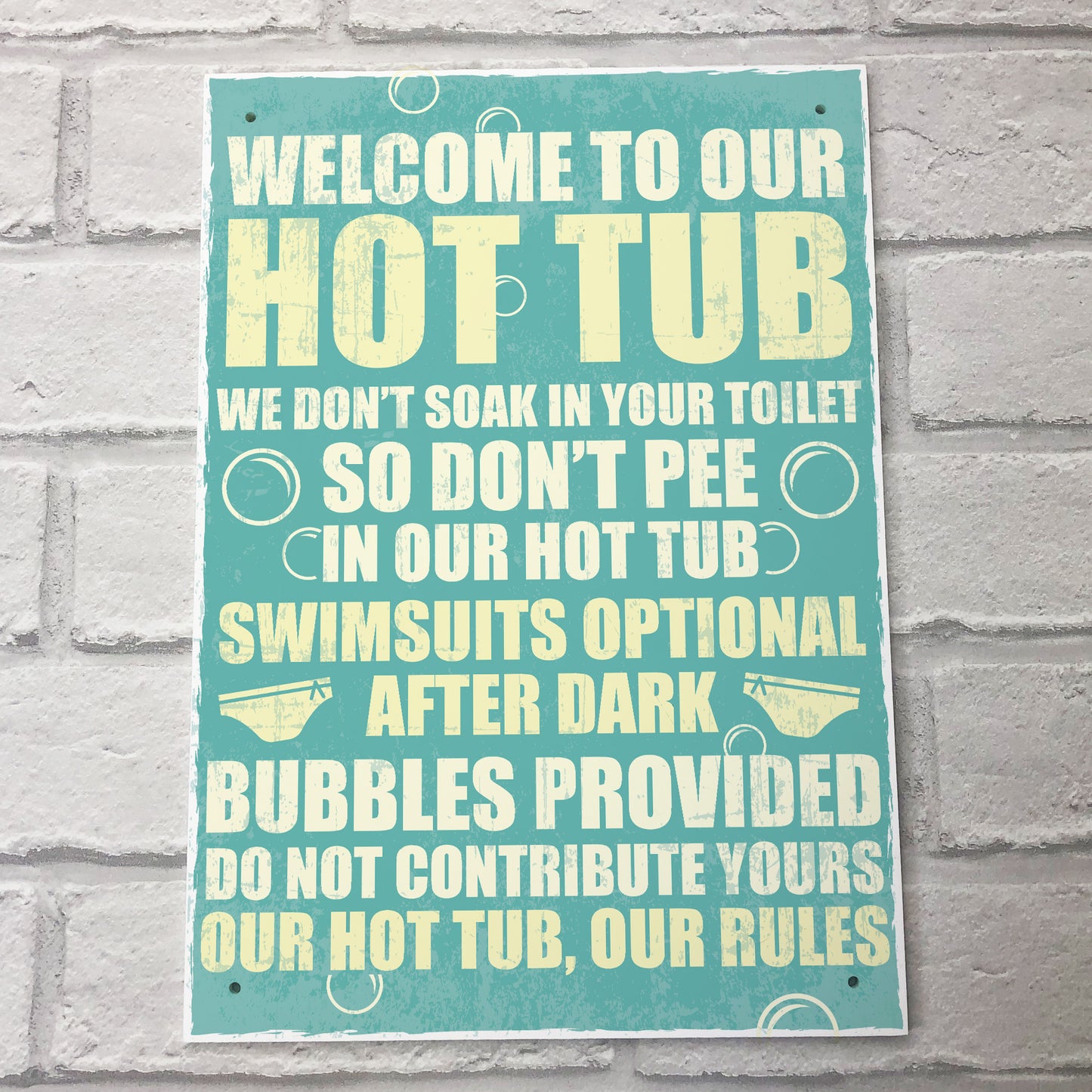 Our Hot Tub Rules Novelty Hanging Garden Shed Jacuzzi Plaque