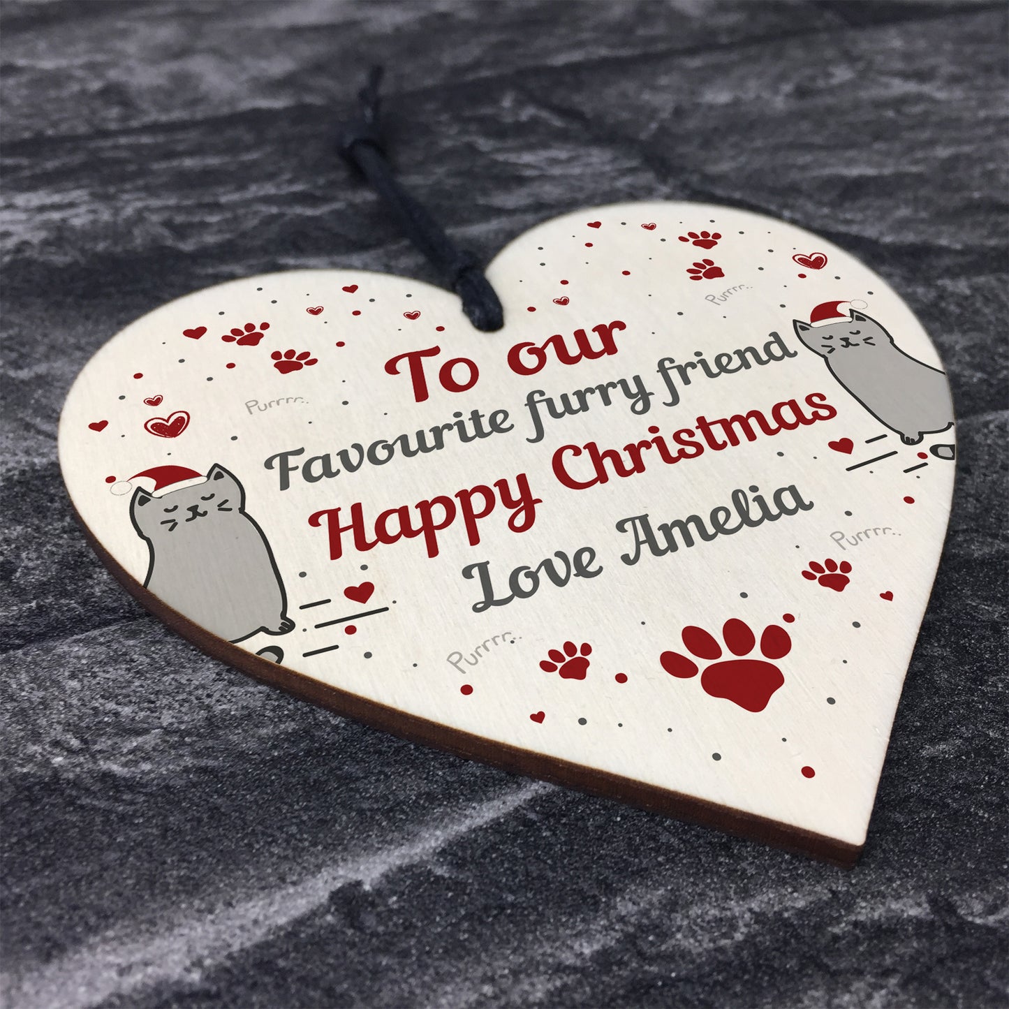 Personalised Cat Kitten First Christmas Heart Bauble Family Pet