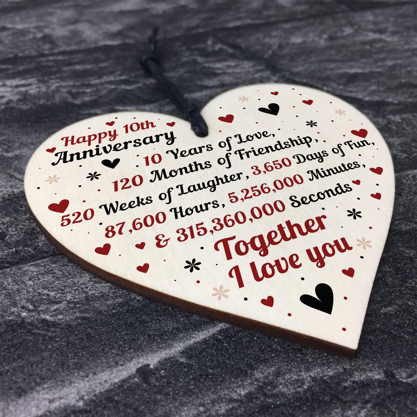 10th Wedding Anniversary Gift For Him Her Wood Heart Keepsake