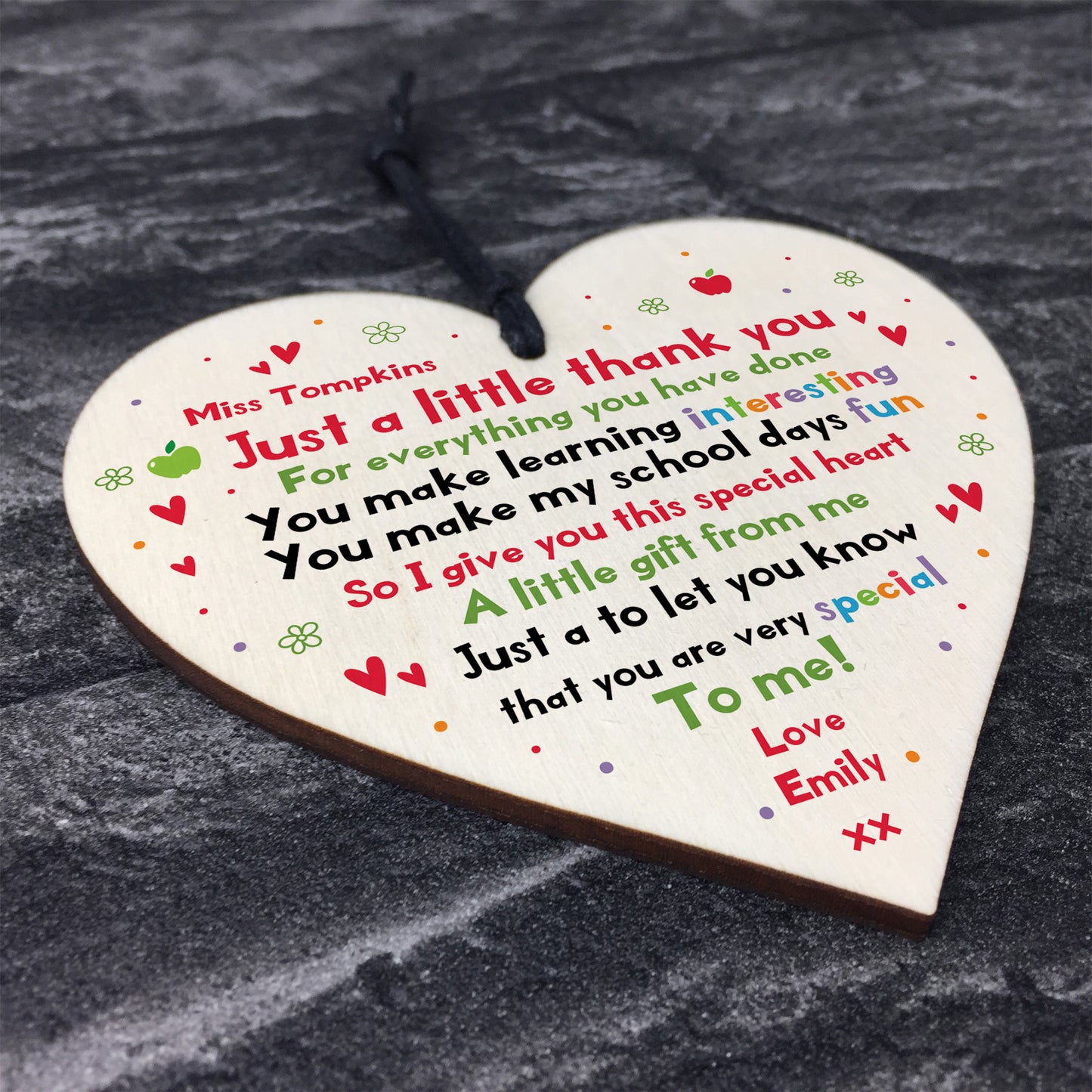 Handmade Personalised Teacher Gift Wood Heart Thank You Leaving