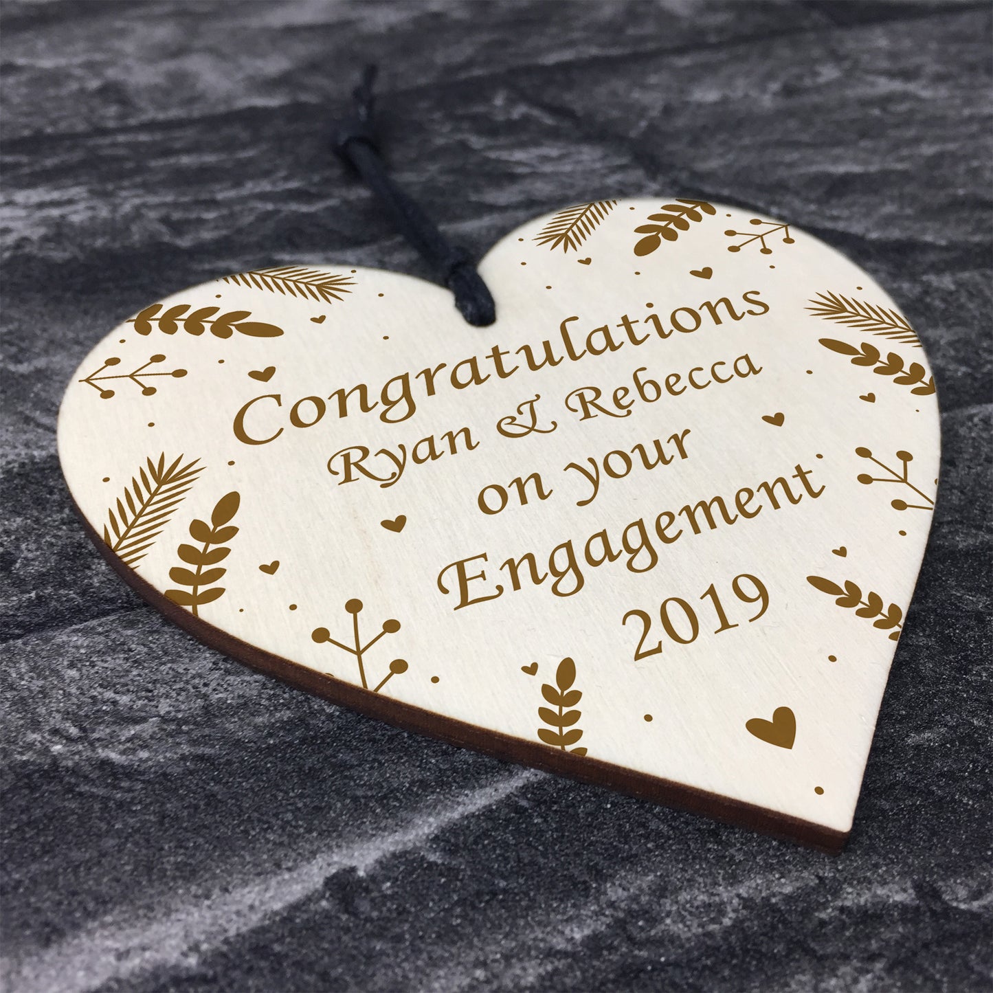 Congratulations On Your Engagement Wooden Heart Personalised