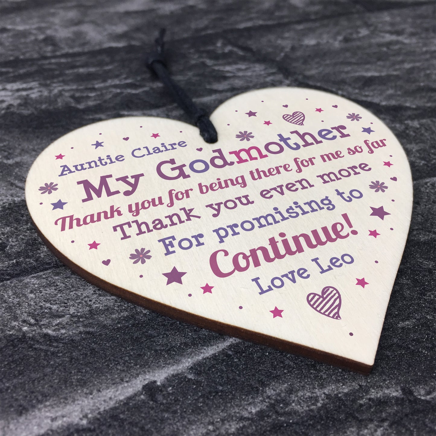 Personalised Godmother Gift Wood Heart Godparent Gift Thank You