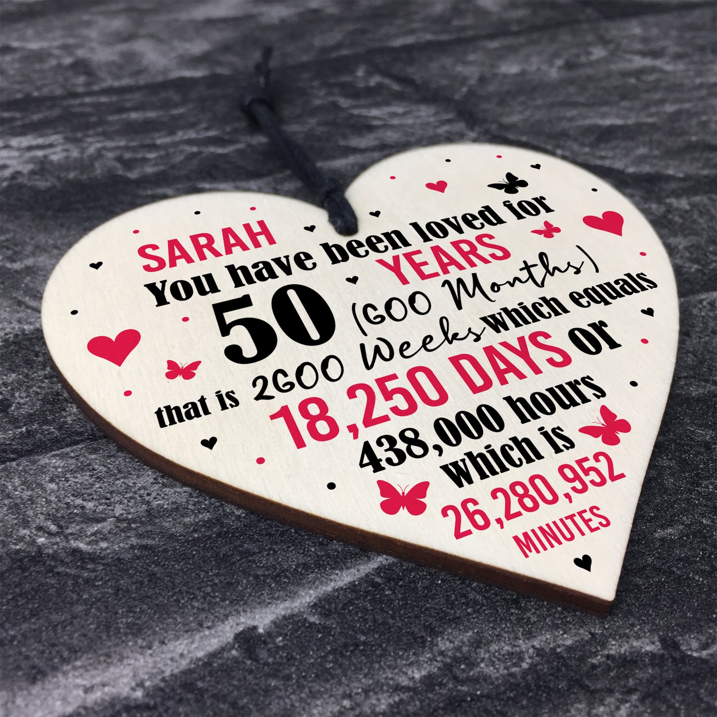 Personalised 50th Birthday Gift Wooden Heart Keepsake Funny Gift