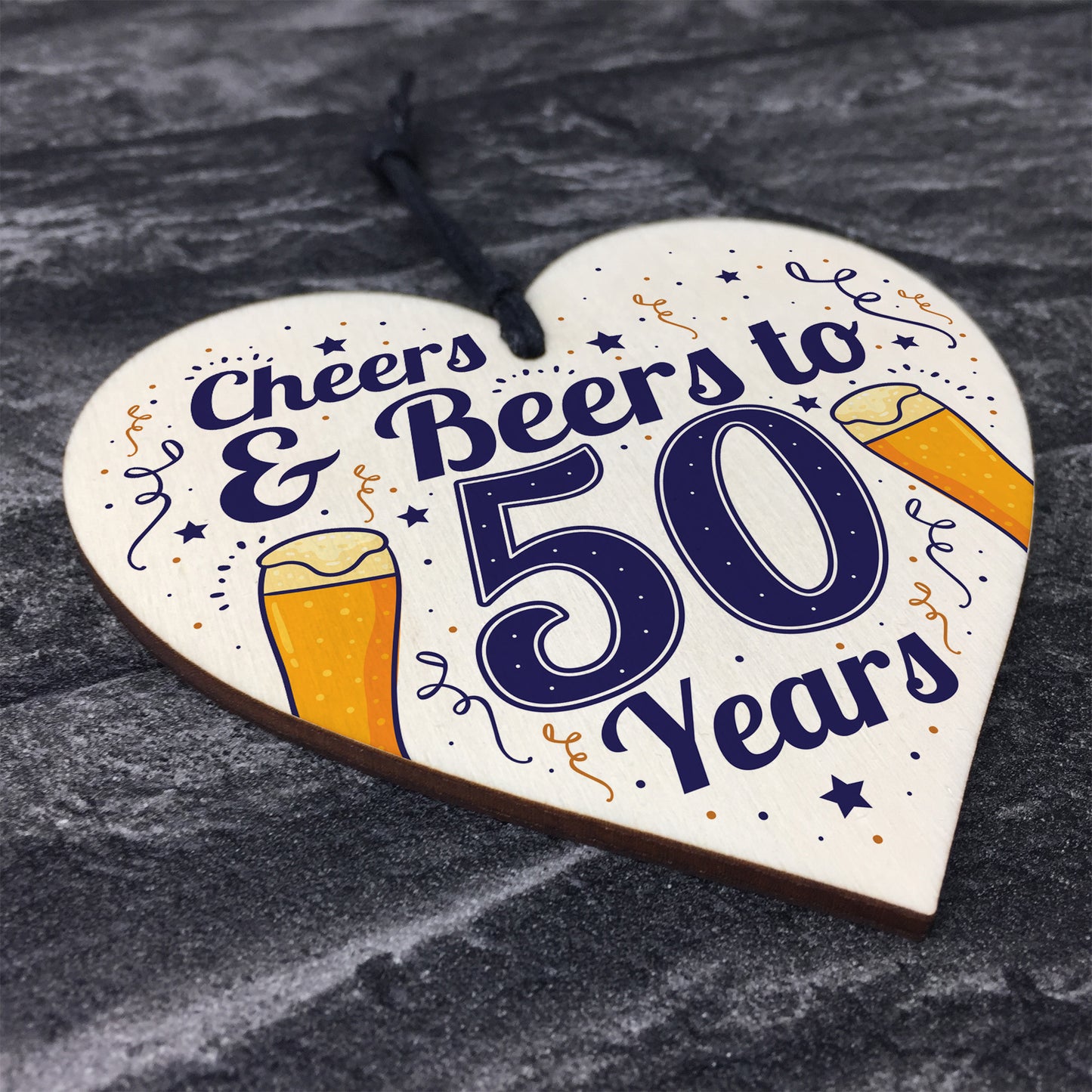 Cheers Beers 50th Birthday Novelty Gifts Men Wooden Heart Gift