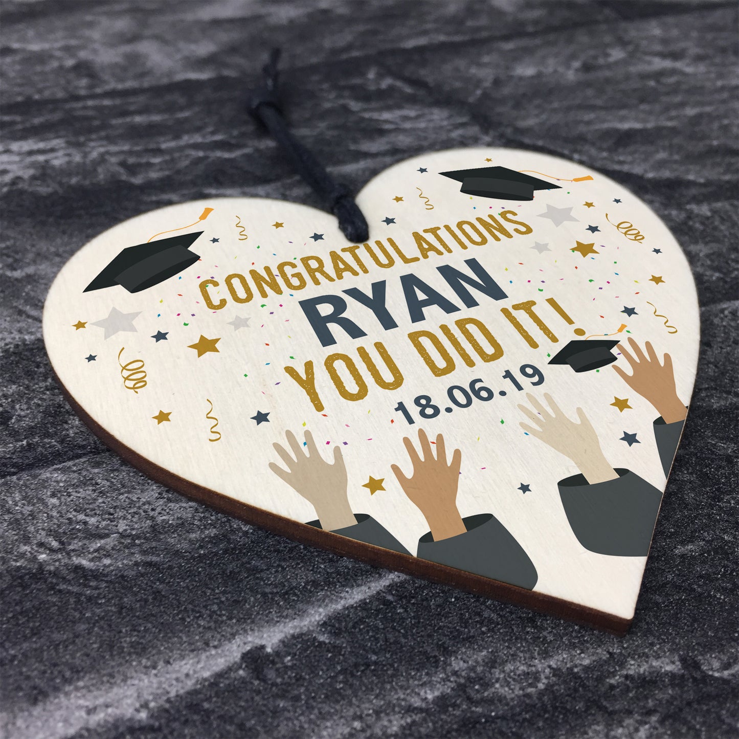 PERSONALISED Graduation Congratulations Wood Heart Graduate Gift