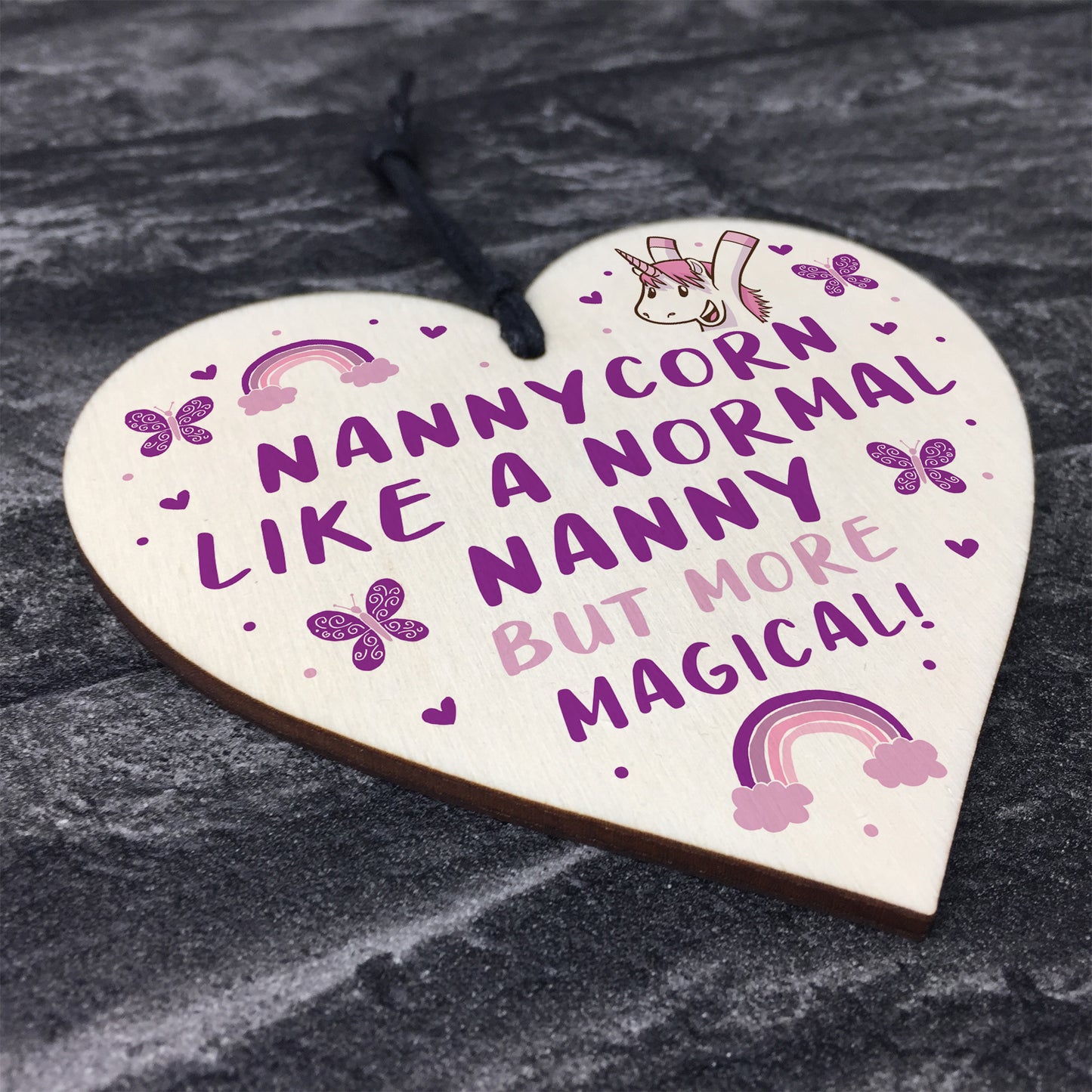 Novelty Nanny Gift For Birthday Christmas Wood Heart Unicorn