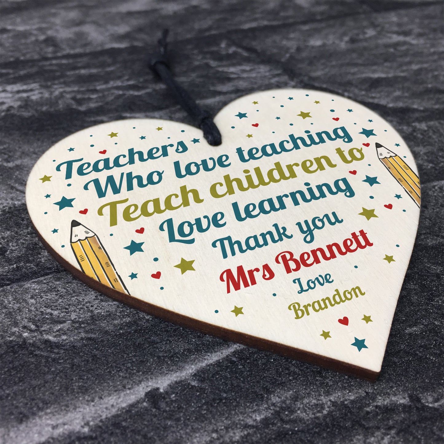 Personalised Best Teacher Gift Thank You Wooden Heat Leaving