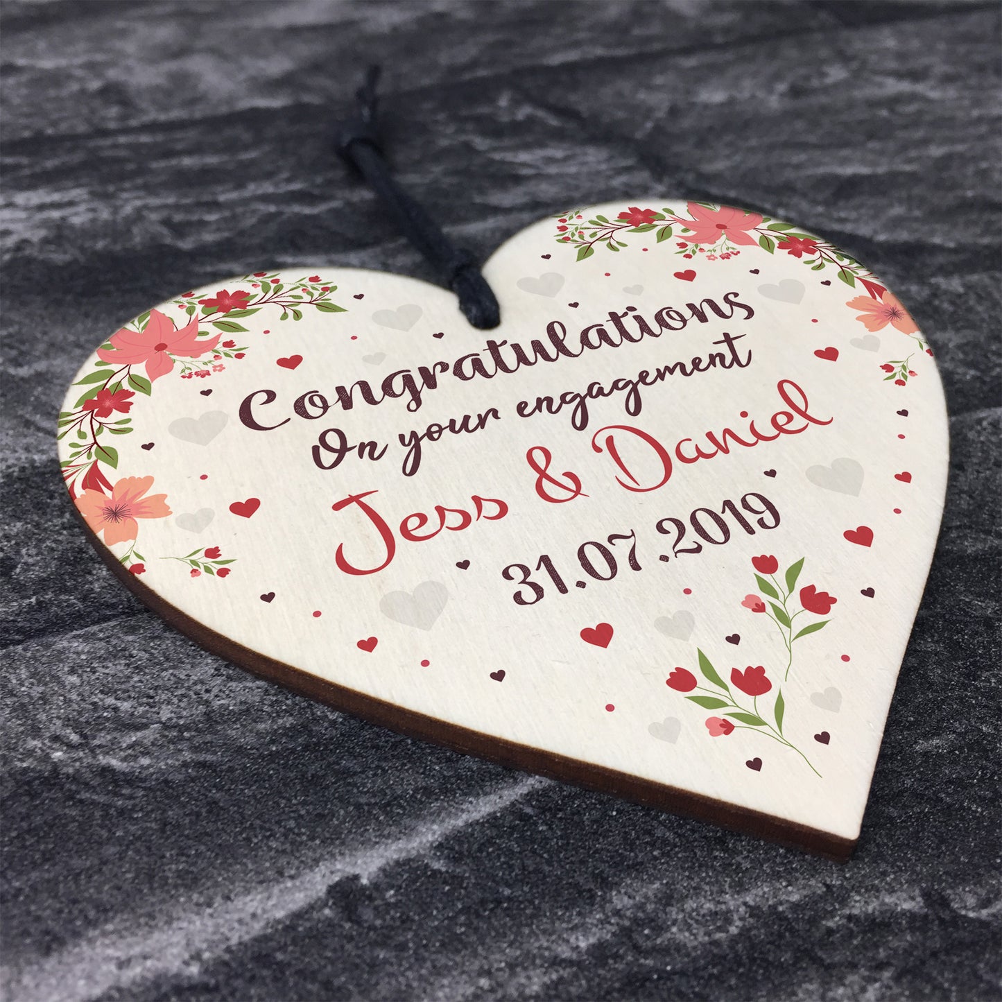 Personalised Engagement Wooden Heart Congratulations Gift