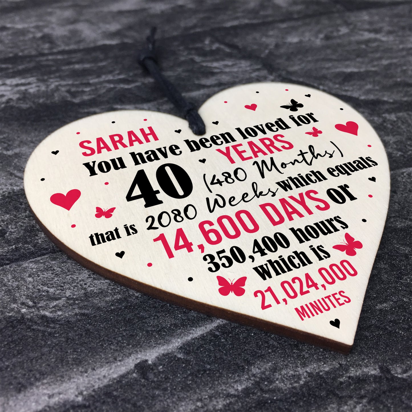 Personalised 40th Birthday Gift Wooden Heart Keepsake Funny Gift