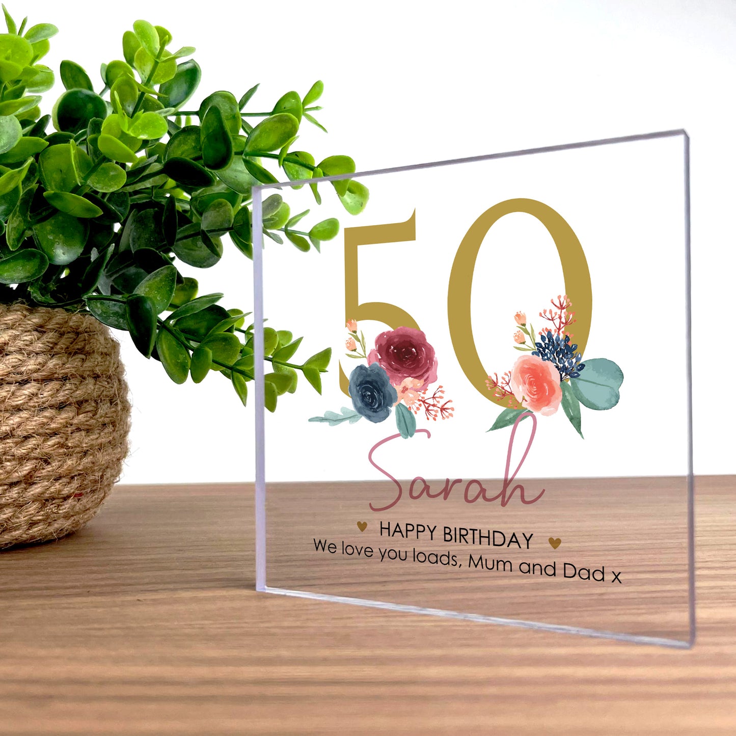 PERSONALISED 50th Birthday Gifts Women Her Clear Block