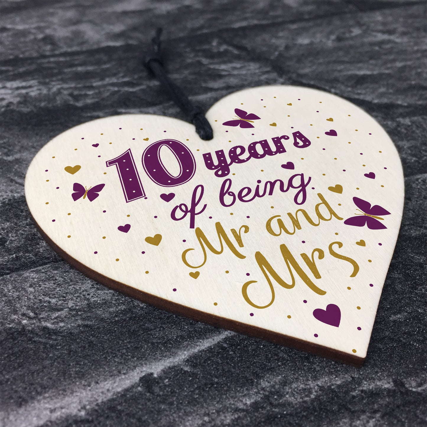 10 Year Anniversary Gift Wood Heart Sign Mr And Mrs 10th Plaque