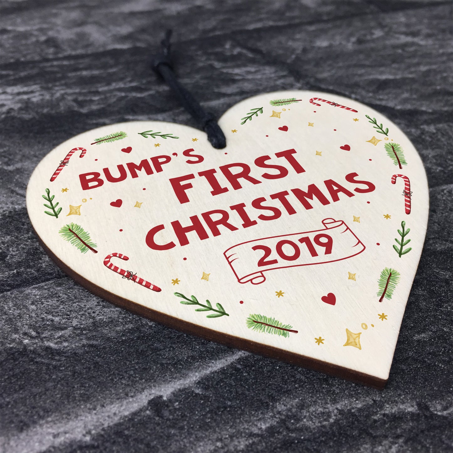 Bumps First Christmas Heart Decoration Wood Christmas Tree Decor