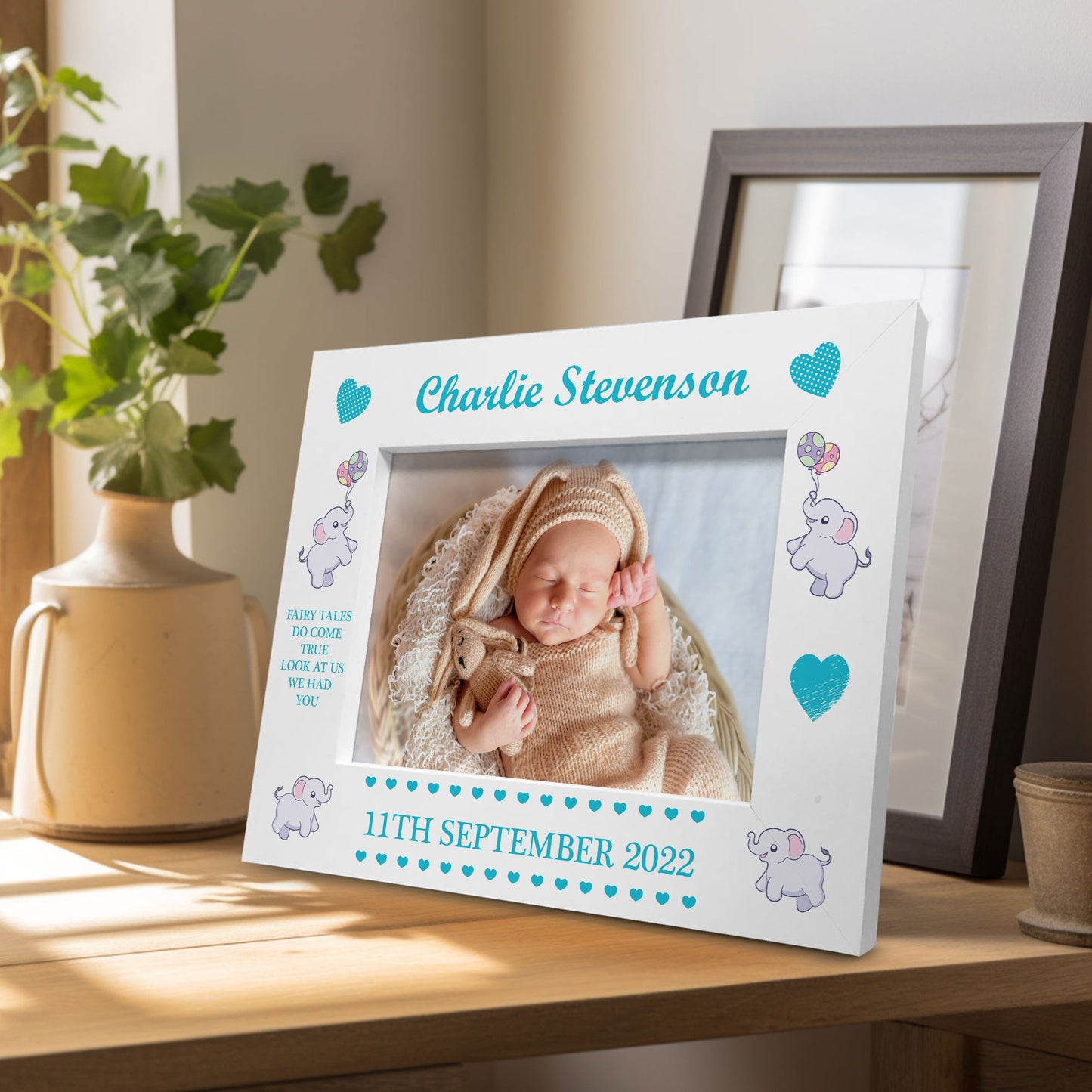 Personalised Baby Boy Photo Frame With Birth Details Elephant