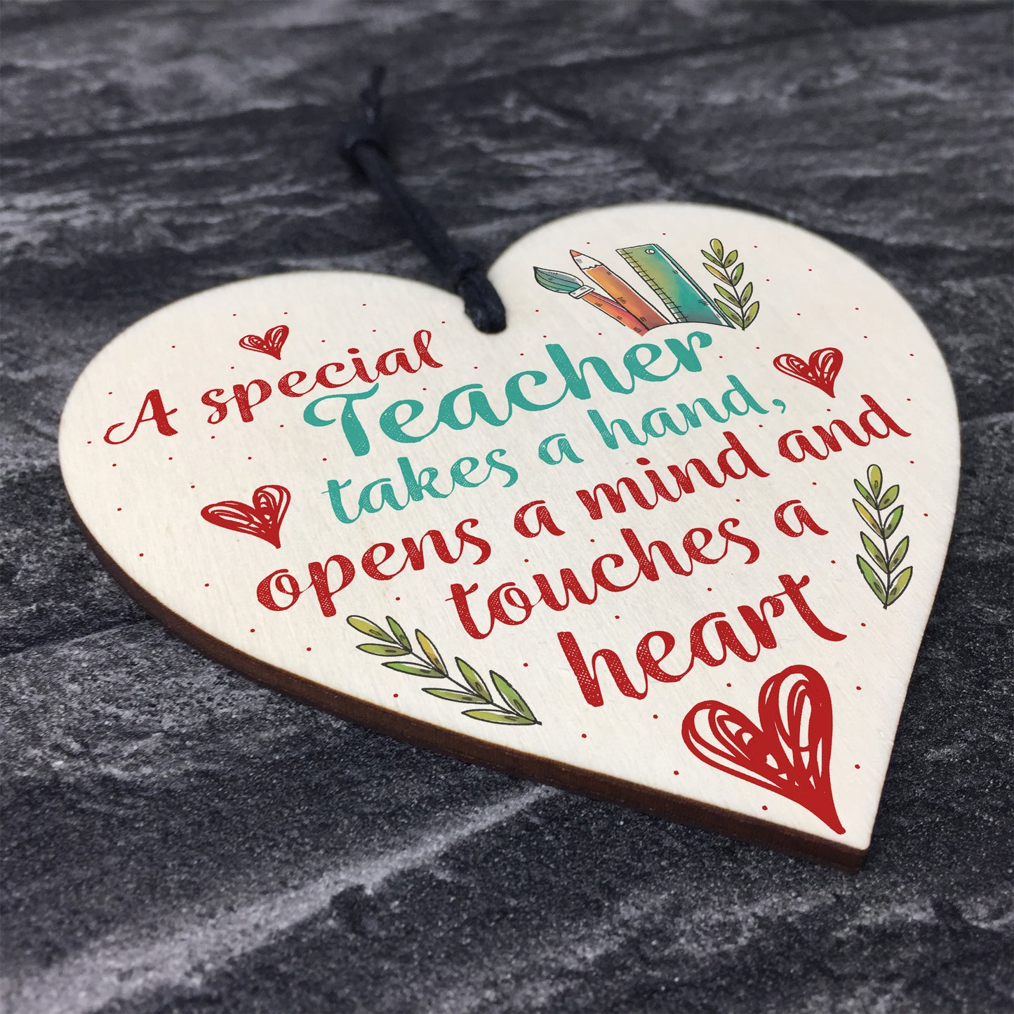 Handmade Wooden Hanging Heart Plaque Teacher Gift Thank You