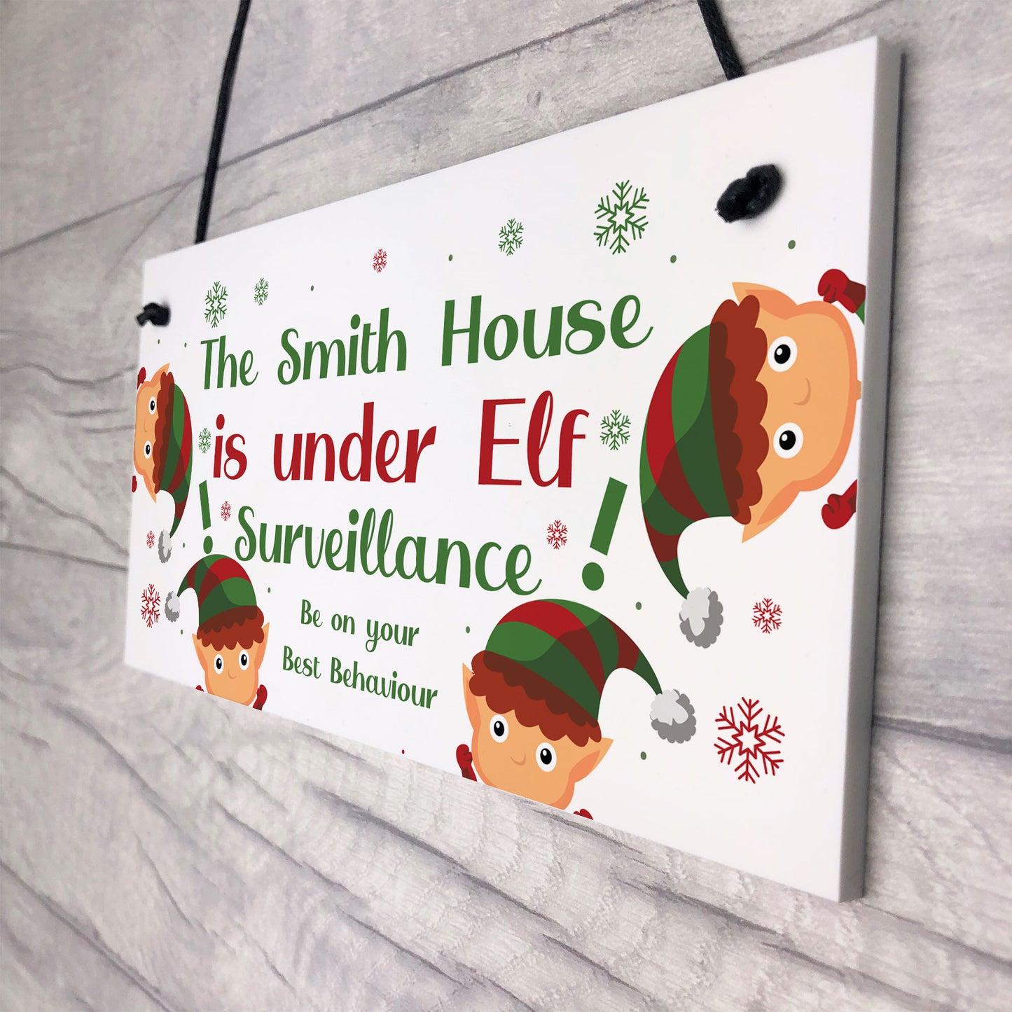 PERSONALISED Elf Surveillance Sign Xmas Decoration For Home