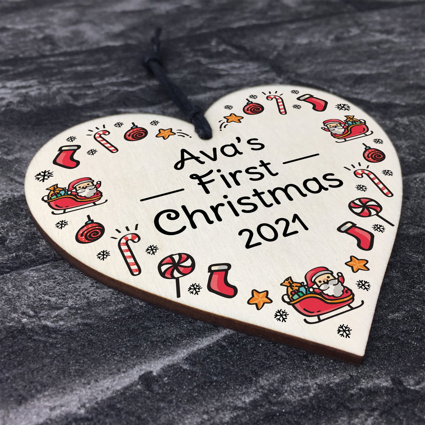 1st Christmas Bauble Tree Decoration Personalised New Baby Heart