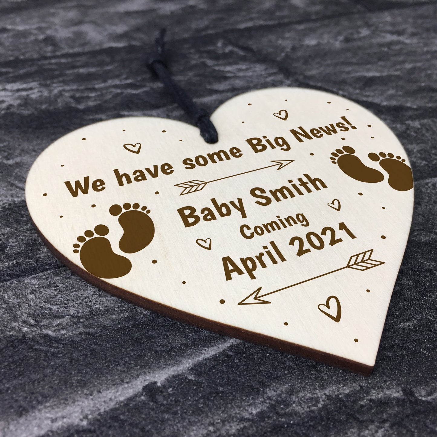 Baby Announcement Sign Wood Heart Personalised New Baby Gift