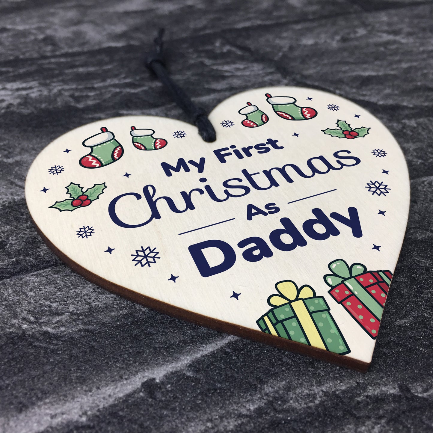 1st Christmas As Daddy Bauble Wooden Heart Tree Decoration