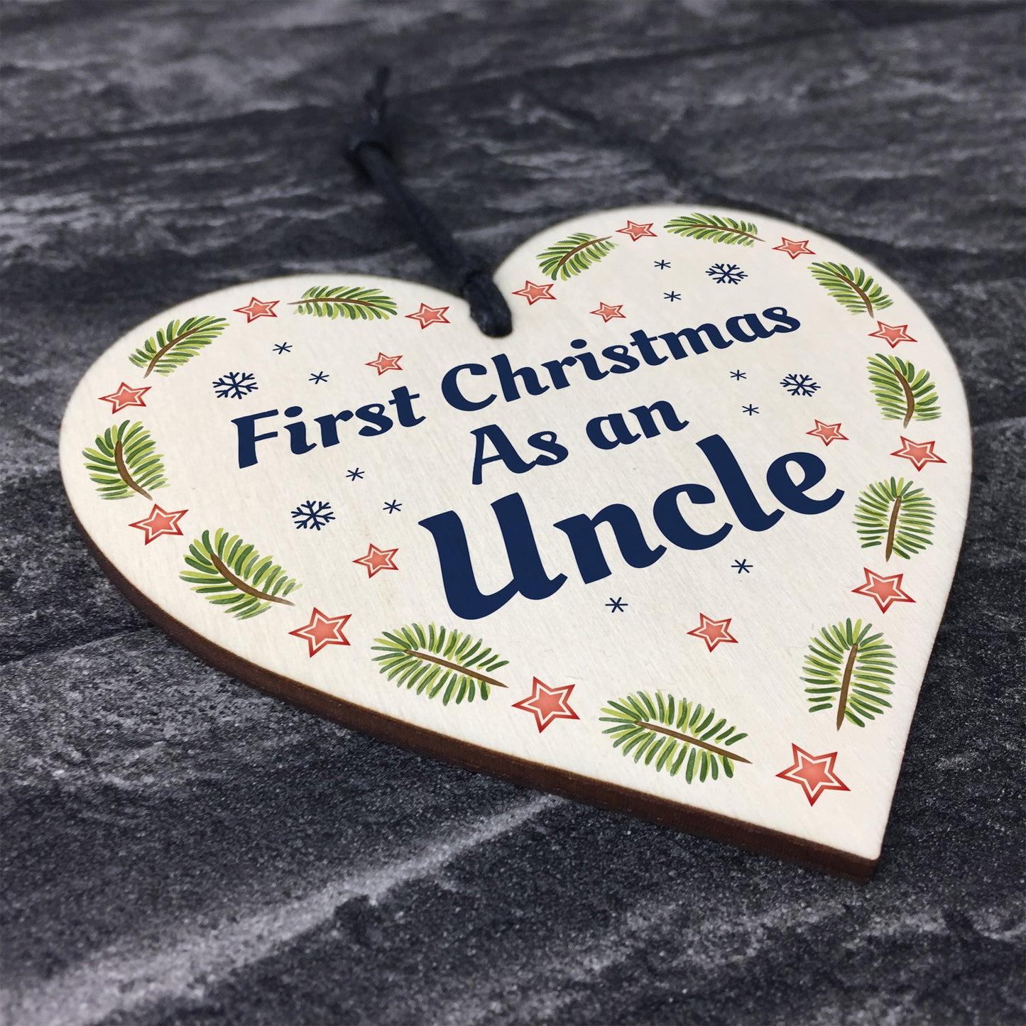 1st Christmas As An Uncle Bauble Wooden Heart Tree Decoration