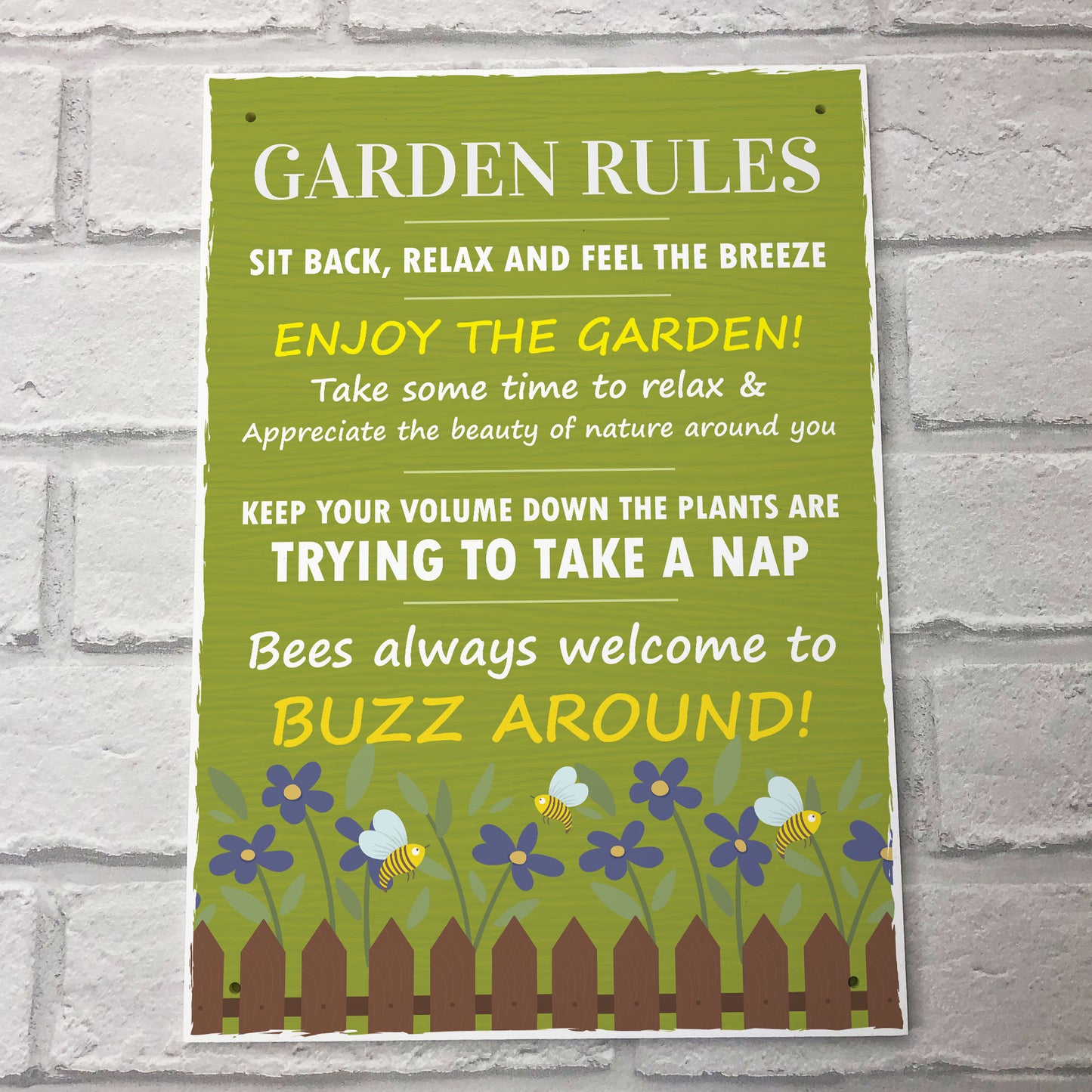 A4 Funny Garden Rules Wall Plaque Novelty Outdoor Decor Garden