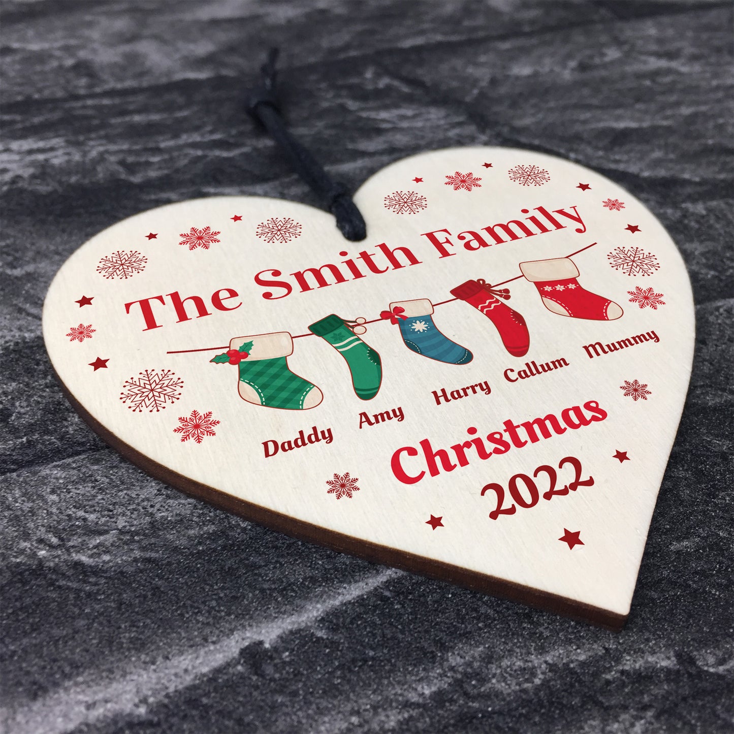 Personalised Wooden Hanging Bauble Family Surname Bauble