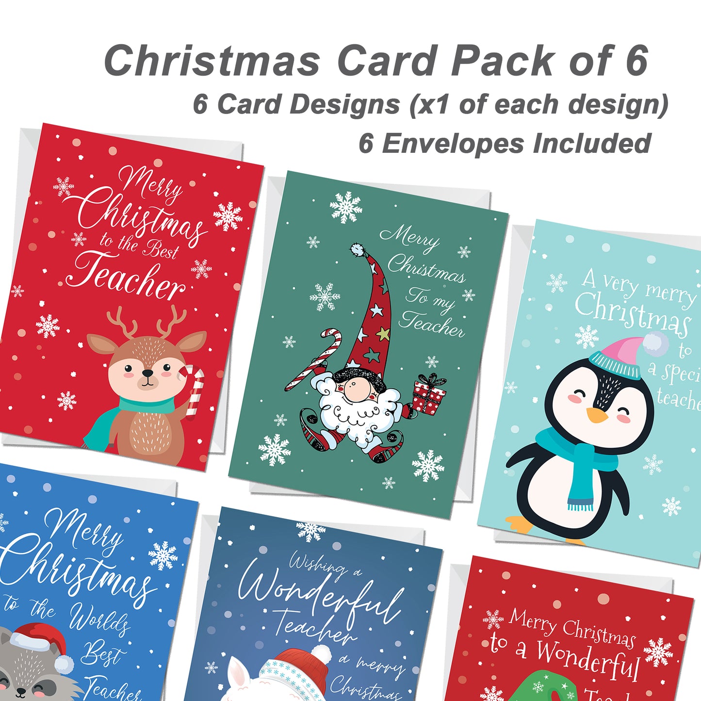 Pack of 6 Christmas Cards For Teacher Nursery Teachers Preschool