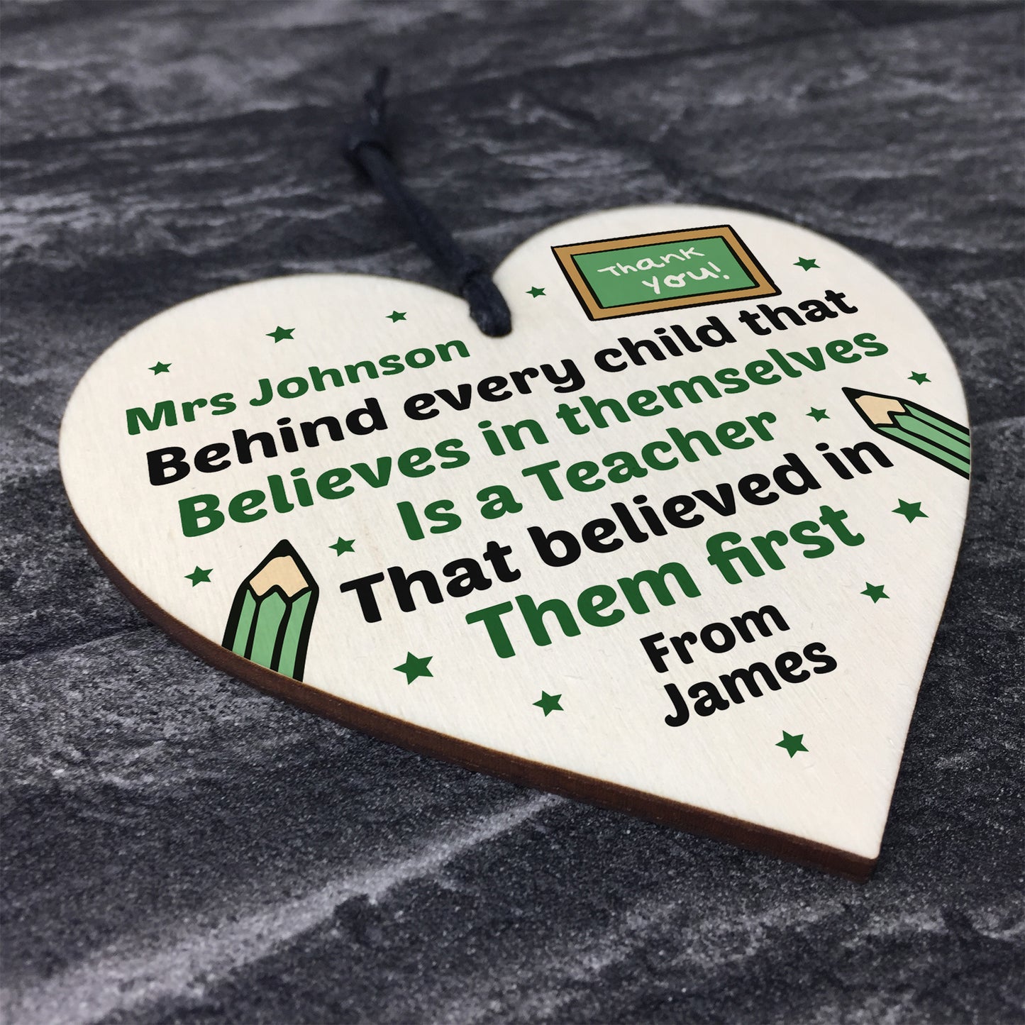 Personalised Wooden Teachers Gift Heart Plaque TA Nursery