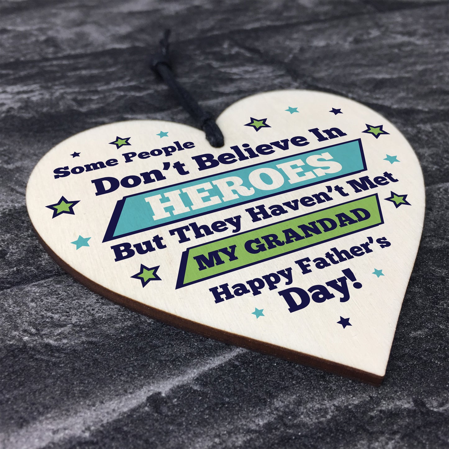 Fathers Day Gifts For Grandad Wood Heart Superhero Gift